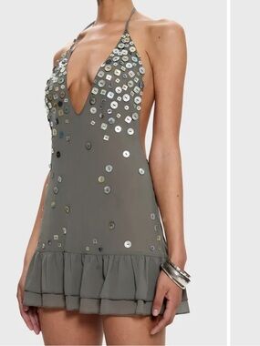 karla mini dress princess polly Karolie Halter Plunge Mini Dress Brown / Blue Polka Dot